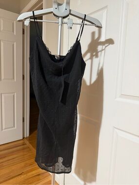 Elegant Black Slip Dress with Delicate Dot Texture